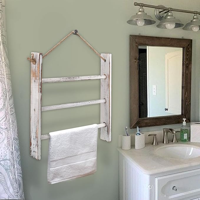 Rustic Wood Ladder Hand Towel Rack