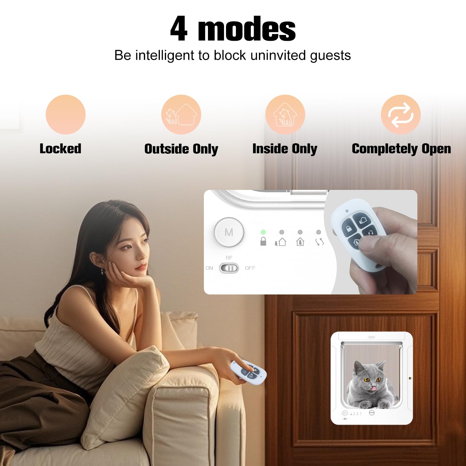 Porte pour Chat avec Collier à Puce électronique, Porte électronique Intelligente pour Chat et Petit Chien, Ouverture/Fermeture Automatique