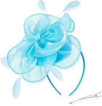 DRESHOW Fascinators Hat Tea Party Headwear Ribbons Feathers on a Headband and a Clip for Women