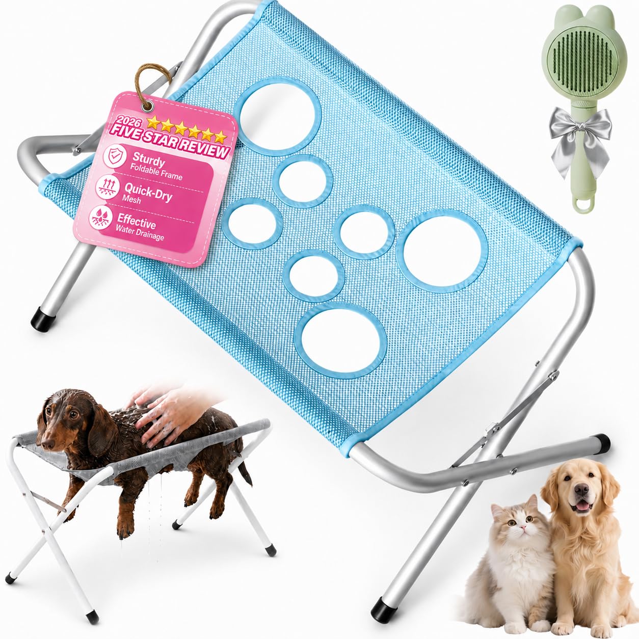 Pet Grooming Hammock Stand With Stable Stainless Steel Frame & Quick-Dry Mesh, Dog Bath Hammock For Cats And Small Dogs Up To 20 Kg, For Nail Trimming, Paw Cleaning And Bathing (#03)