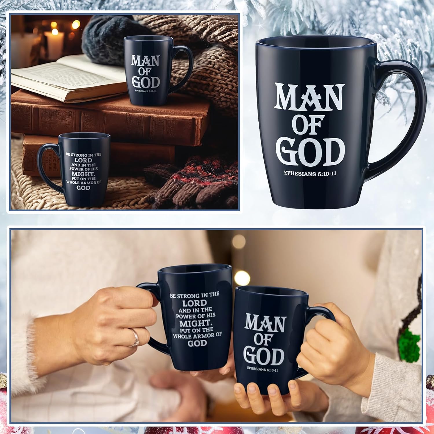 Bokon 4 Pcs Man of God Ceramic Coffee Mug Set 12 oz Christian Gifts for Men Encouraging Bible Verse Mug with Handle for Men Dads Pastors Winter Father's Day Coffee Tea Home Office Party Gifts - Image 4