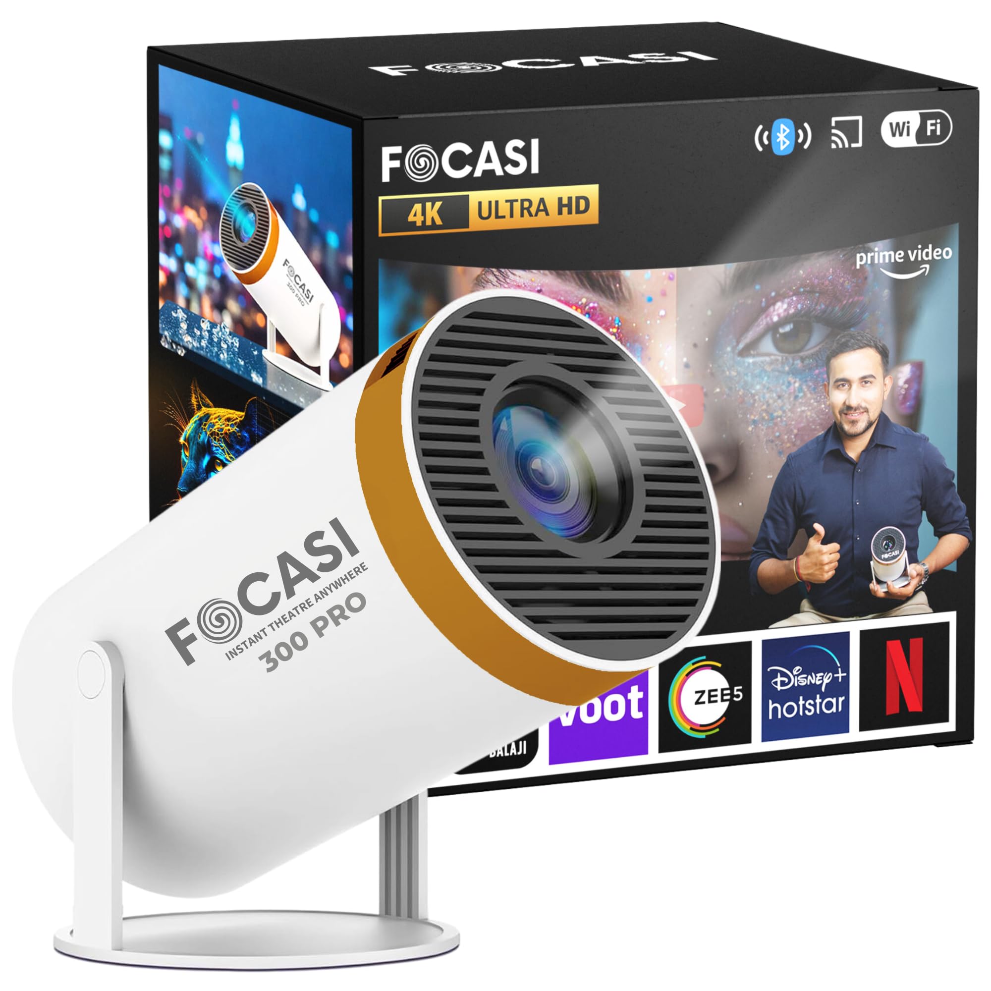 Projector for Home HY300 PRO Portable HD Android WiFi Bluetooth Wireless Projectors for Mobile and Home Theatre