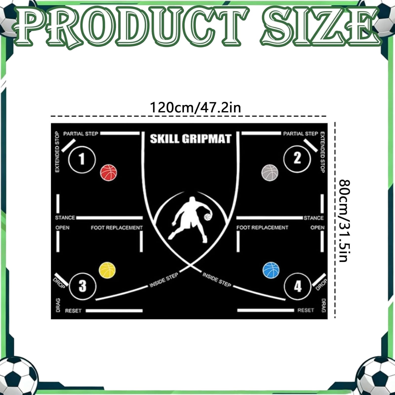Tappetino da basket, 120 x 86 cm, antiscivolo, con istruzioni (lingua italiana non garantita), leggero e arrotolabile, per agilità, coordinazione, allenamento dell'equilibrio per interni ed