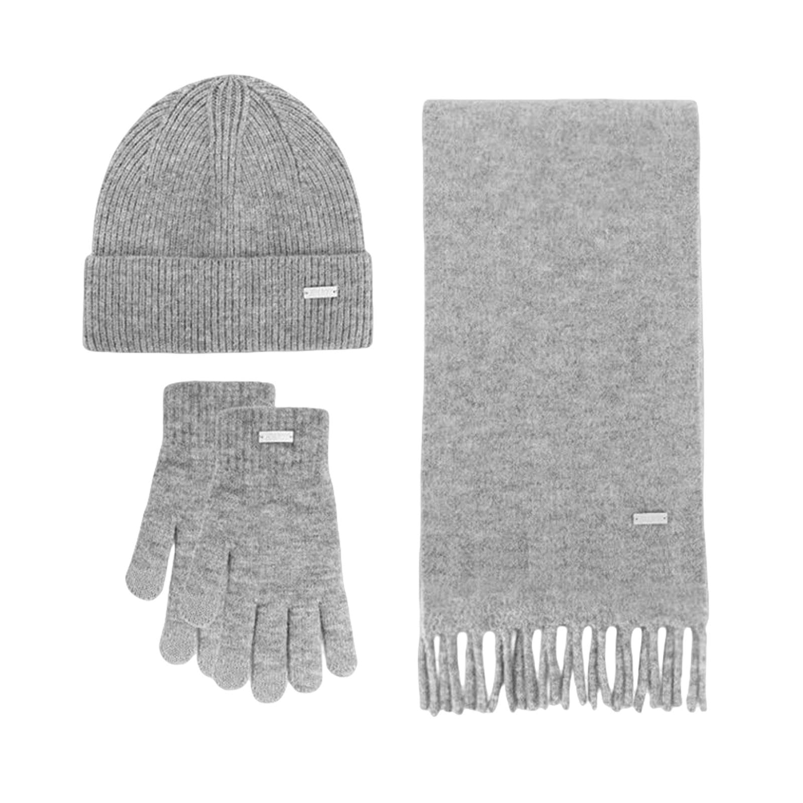 Mütze,Schal & Handschuh-Sets 3-teiliges Set Für Damen, Winter-strickmütze, Schal, Handschuhe, Kombination, Bequemes, Weiches, Lässiges, Warmes Mützen-Set, Winddichtes Outdoor-REIT-Set-grau