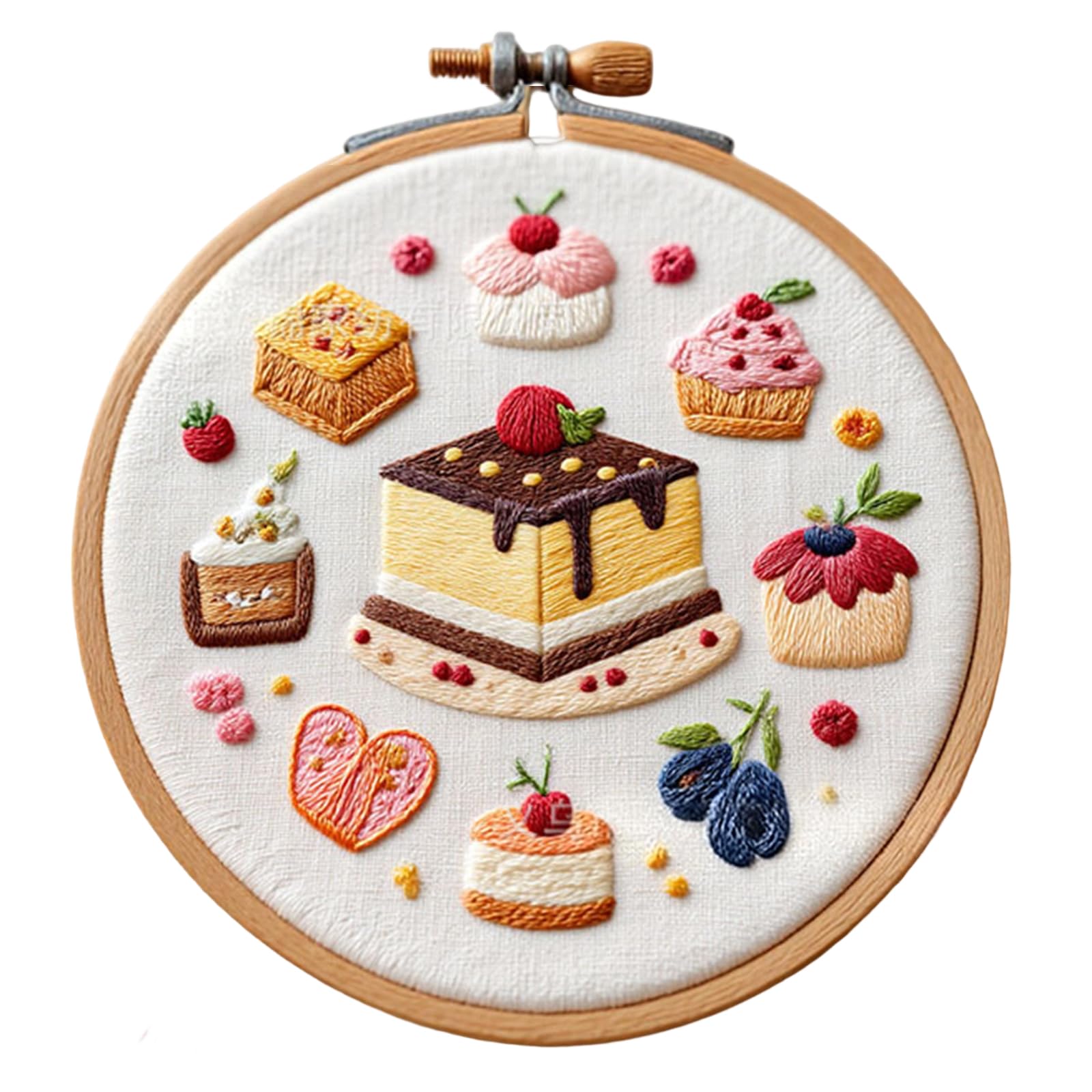 Jazuaiao Cake Theme Embroidery Set with Instruction for Craft Include Instruction Hoop Thread Needle Dessert Craft Set