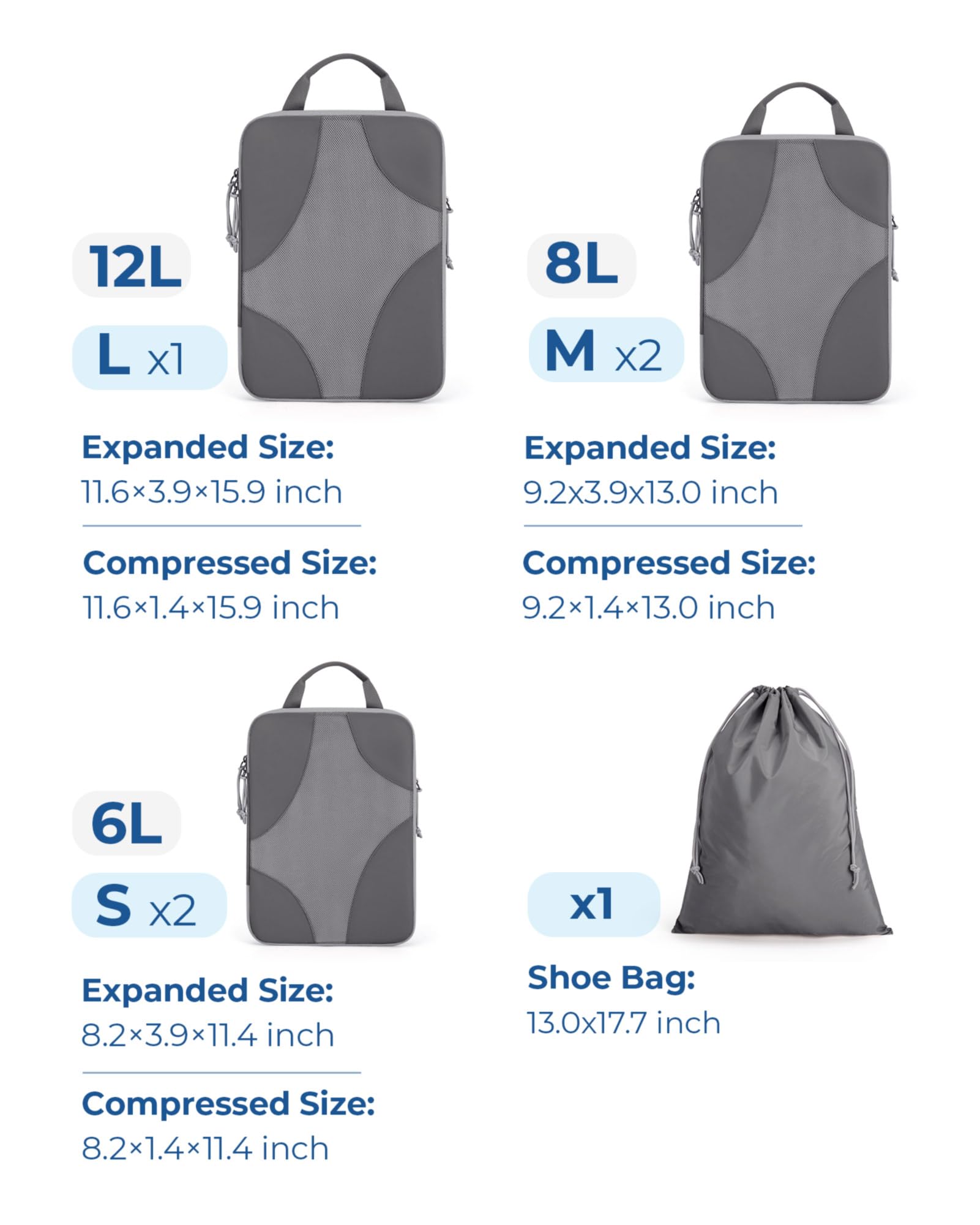 BAGSMART Packing Cubes Compression 6 sztuk, Organizer do plecaka walizki torby pakujące, Podróżne worki kompresyjne wodoszczelne kostki do pakowania kompresja, Travel Essentials Organizer do walizki