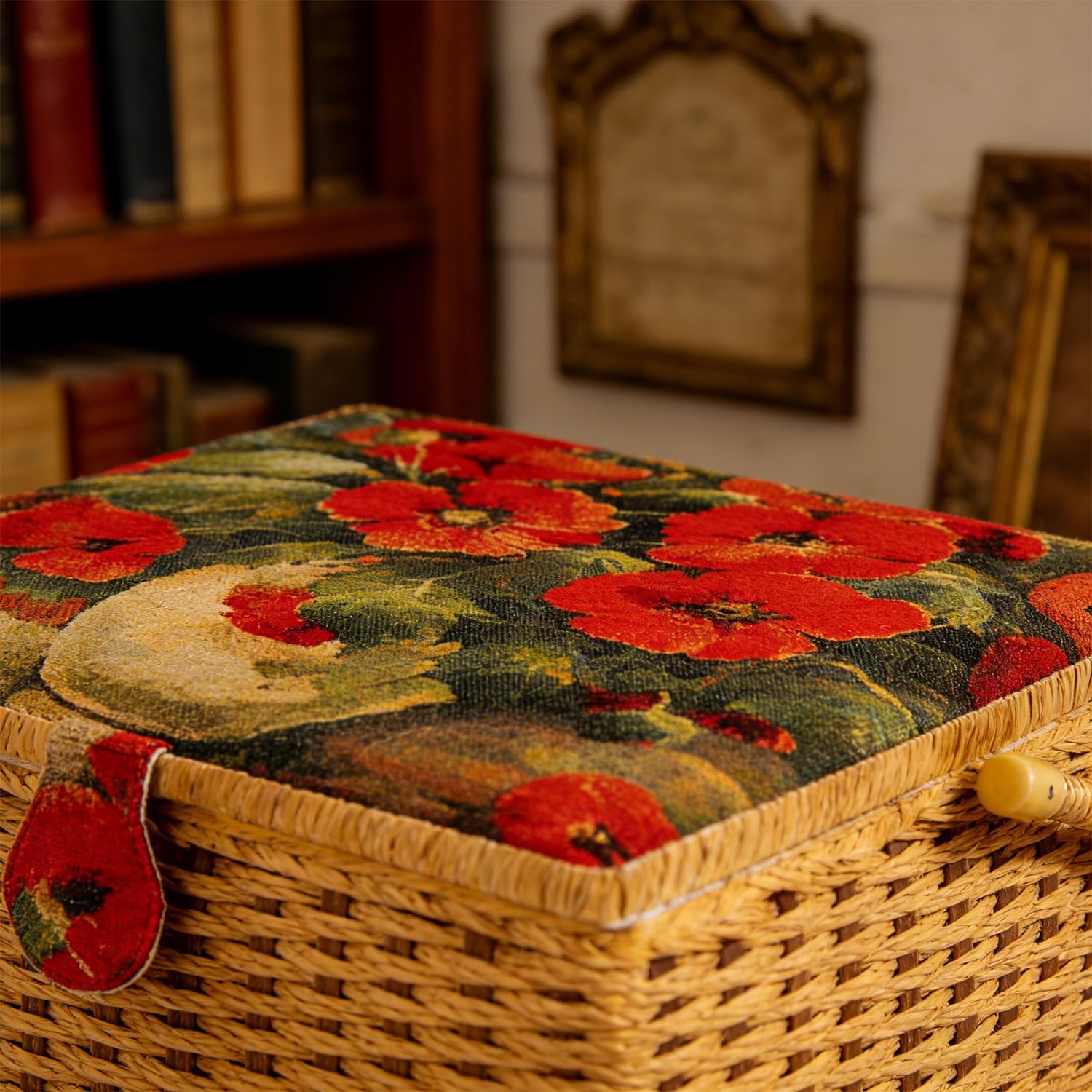 Vintage Sewing Basket, Floral Print Design Sewing Box with Large Capacity Portable Sewing Kit Storage Basket with Tray for Sewing Supplies