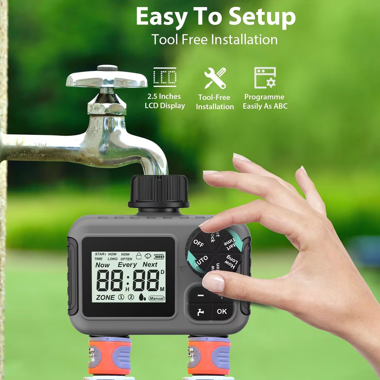 Timer automatico per irrigazione a 2 zone per individui impegnati e appassionati di giardino domestico efficiente conservazione dell'acqua