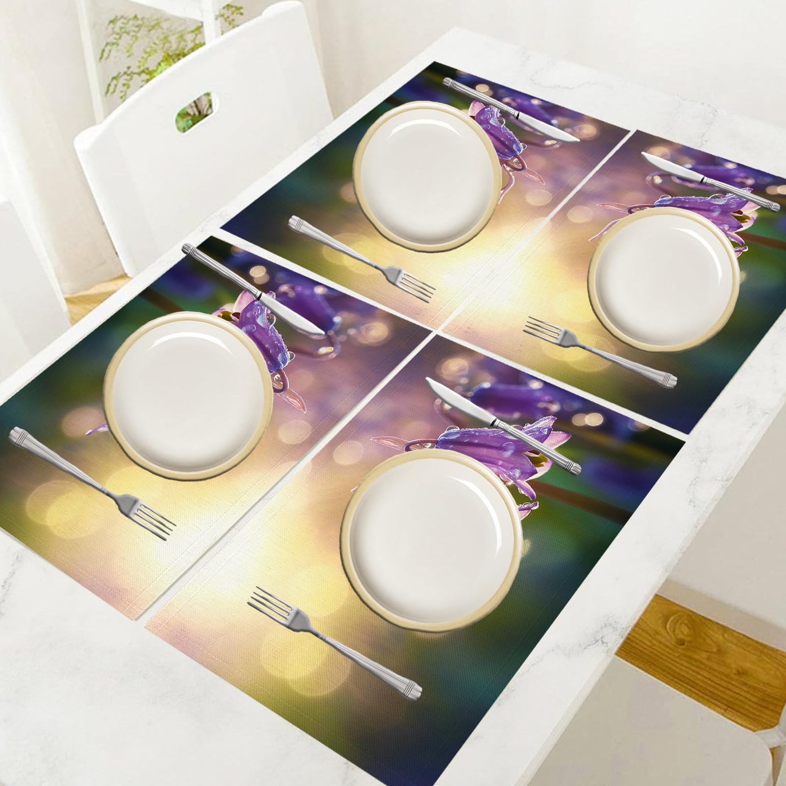 30×45cm Tovaglietta Americana Paesaggio in Cotone Lino Rettangolare - Tovagliette Set di 8 Campanula Resistente al Calore per La Cucina, Il L'Ufficio