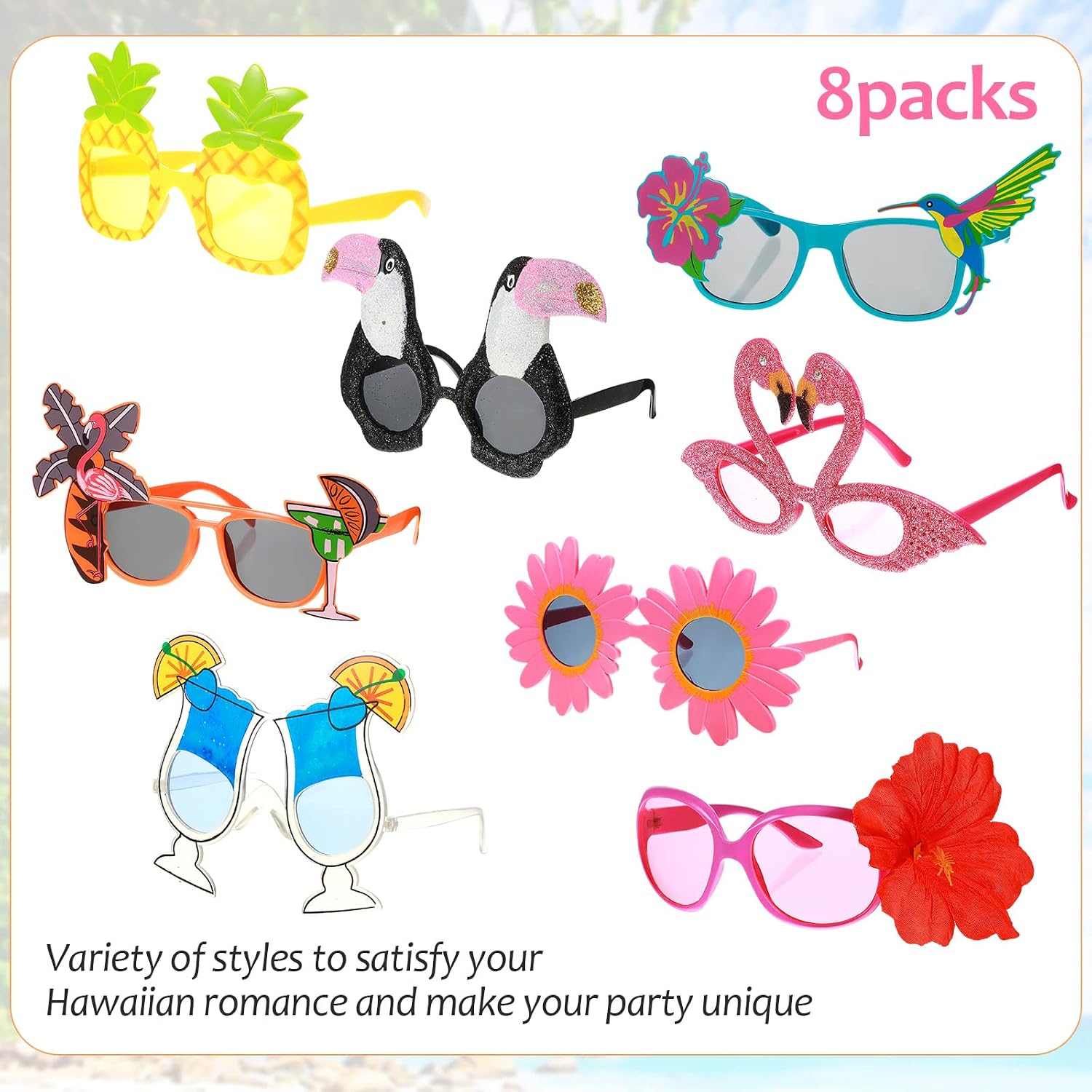 Canlierr 16 Pcs Hawaiian Party Decorations Luau Party Sunglasses Hawaiian Leis Sunglasses Beach Glasses Luau Party Decorations Beach Tropical Birthday image 2
