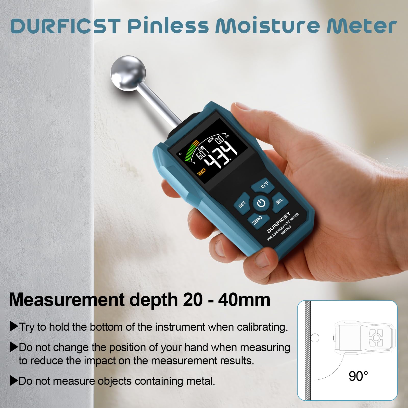 Zestaw do testowania domu DURFICST, miernik wilgotności, dalmierz laserowy i tester gniazdek, wykrywanie wilgoci 20-40 mm, miernik laserowy 70 m, tester gniazdek z funkcją RCD | Miernik wilgotności wykrywa 20-40 mm, dalmierz 70 m z 4 jednostkami, tester g