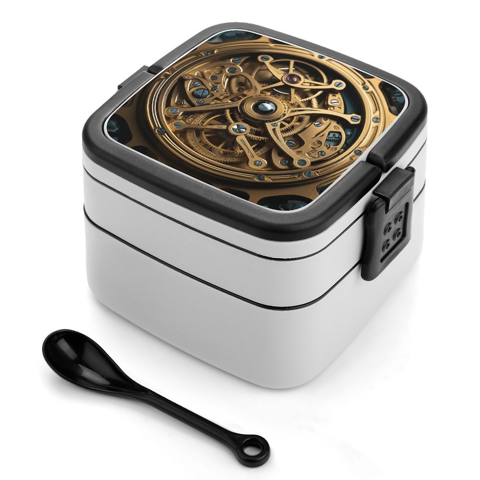 VstaDank Cool Steampunk Gears Bento Box with Compartments Portable Lunch Containers with Spoon Leak Proof Bento Lunch Box Snap-On Design Double-Layer Insulated Lunch Boxes for Work Camping