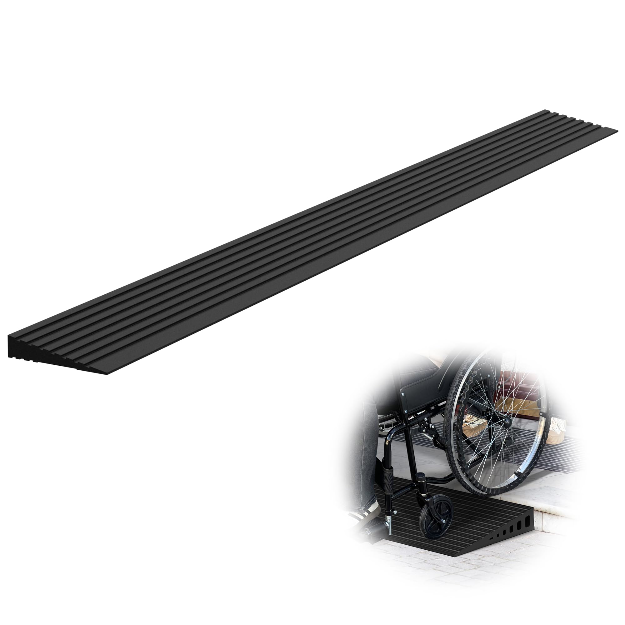 Xarilk Black 1.5Cm Rise Threshold Ramps For Doorways, 1000Kg Load Capacity, 90Cm Wide Natural Rubber Power Wheelchair Ramp Is Adjustable And Cuttable For Doorways, Curb, Sweeper, Power Scooters, Bathroom