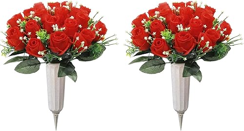 UArtlines 2 flores artificiales de cementerio para tumba flores conmemorativas de seda flores de tumbas al aire libre para tumbas arreglos florales