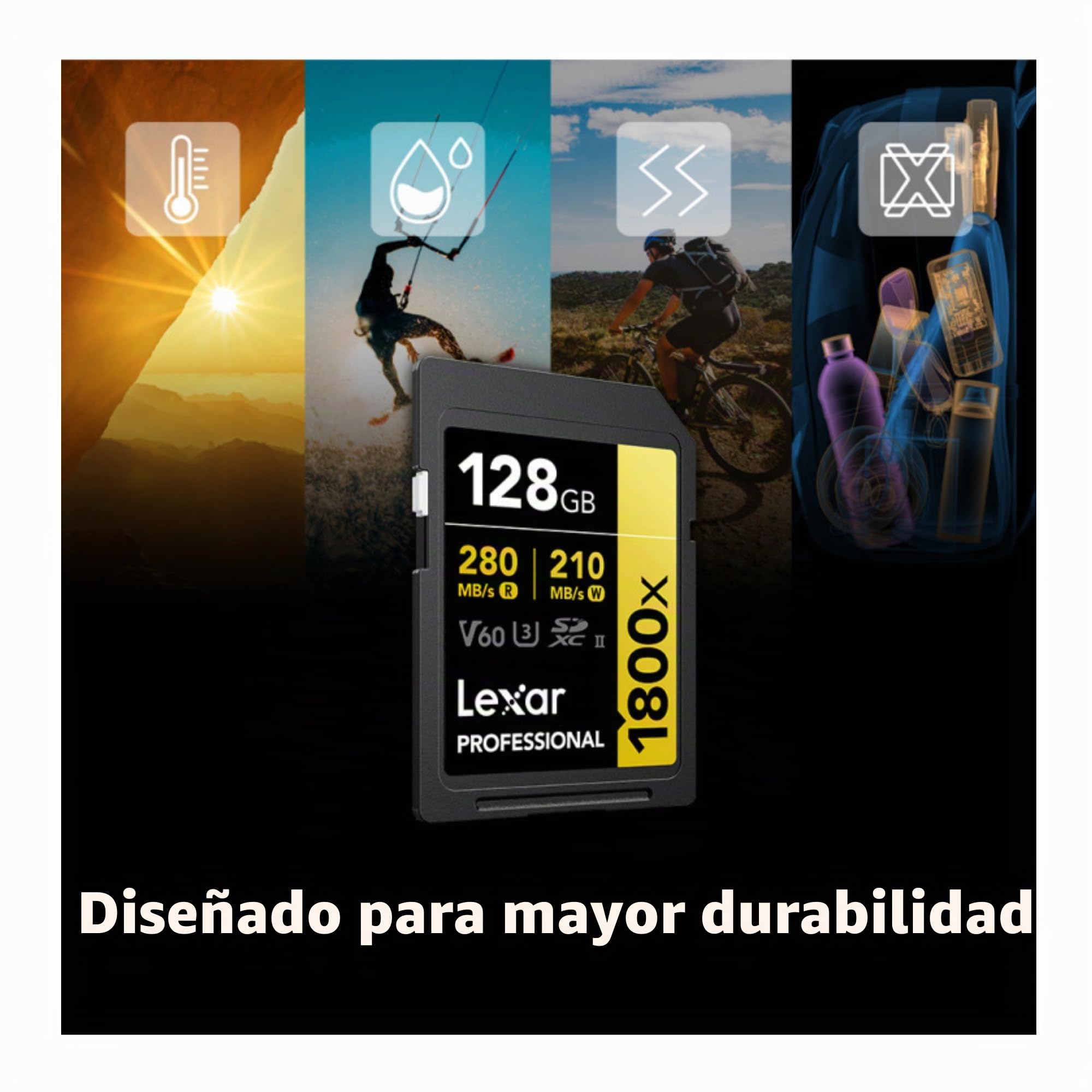 Lexar Tarjeta de memoria SDXC profesional 1800x UHS-II de 128 GB (serie dorada)
