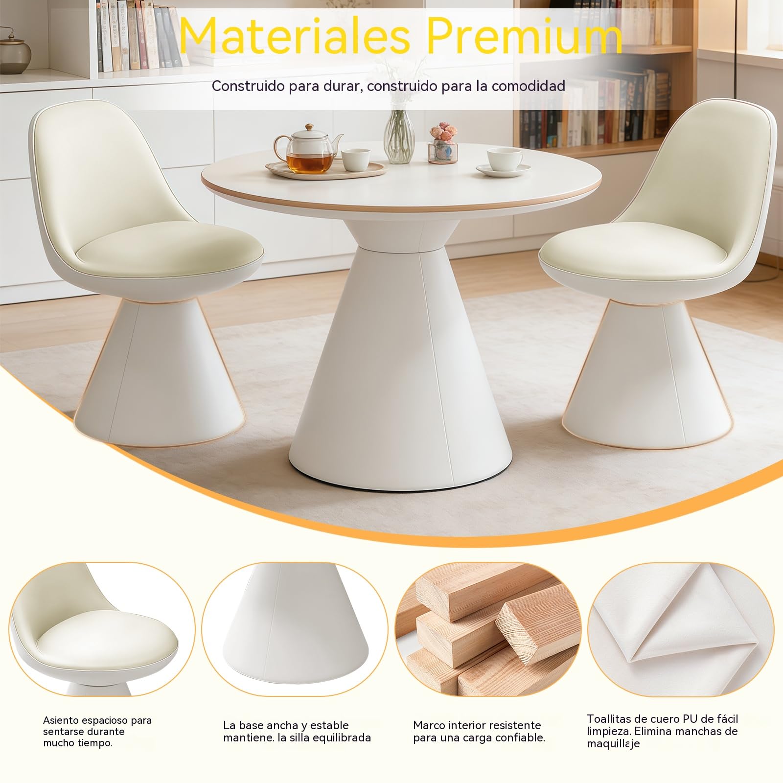 Sillón Giratorio para Tocador, Taburete de Maquillaje con Reposapiés de PU para Tocador, Dormitorio, Salón