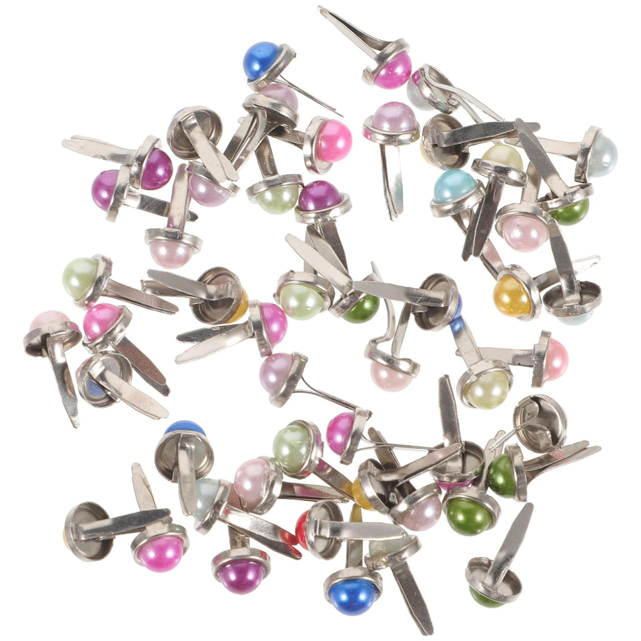 Amosfun As Shown 50Pcs Mini Round Brads Pearl Pastel Brads For Diy Scrapbooking Crafts Making Stamping (Assorted Colors)