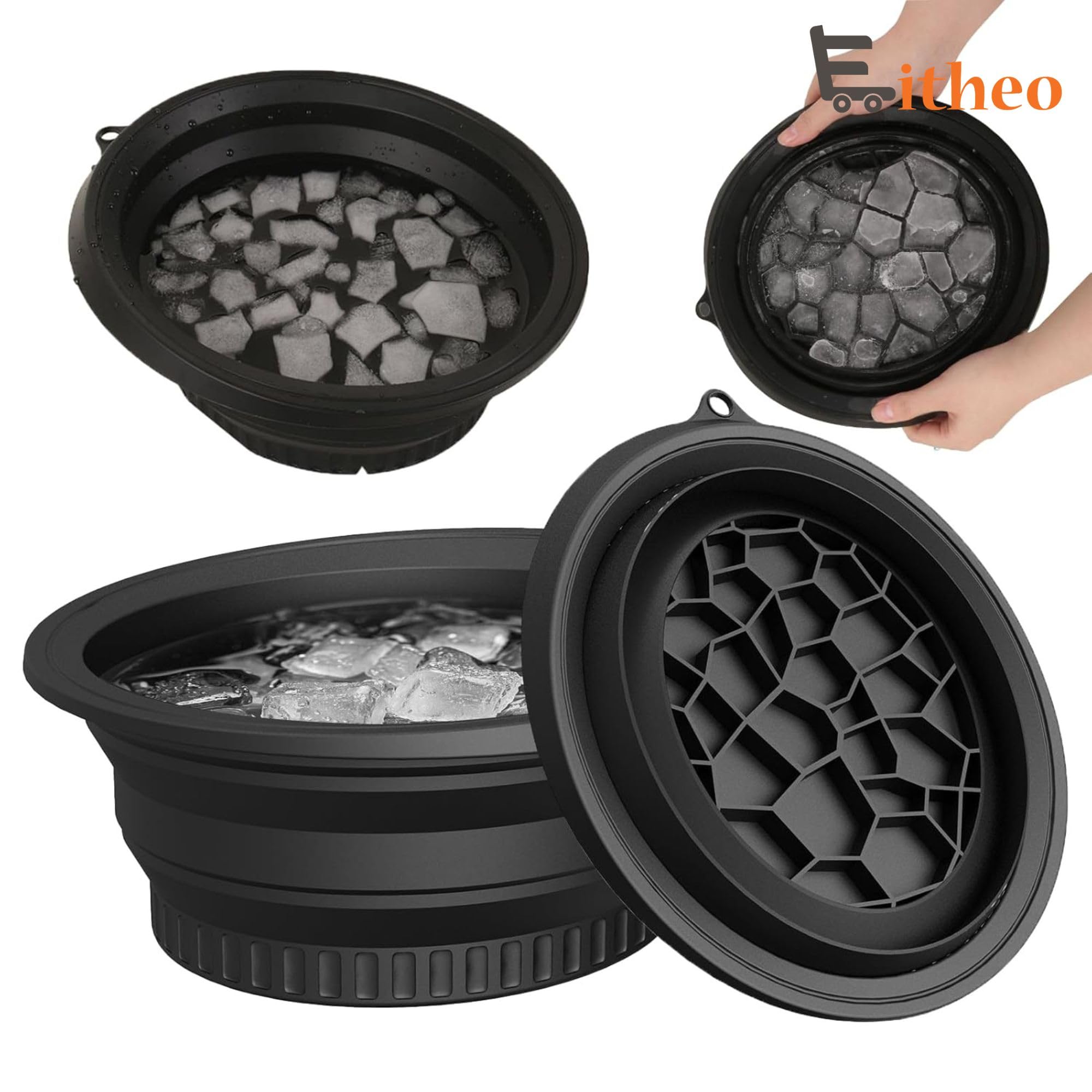 Eitheo Silicone Face Bowl for Ice with Built-In Ice Tray | Collapsible Ice Facial Bowl for Face Ice Bath | Portable Foldable BPA-Free Facial Ice Plunge Tub for Home Skincare | Ice Water Facial Bowl for Men & Women (Black) 3