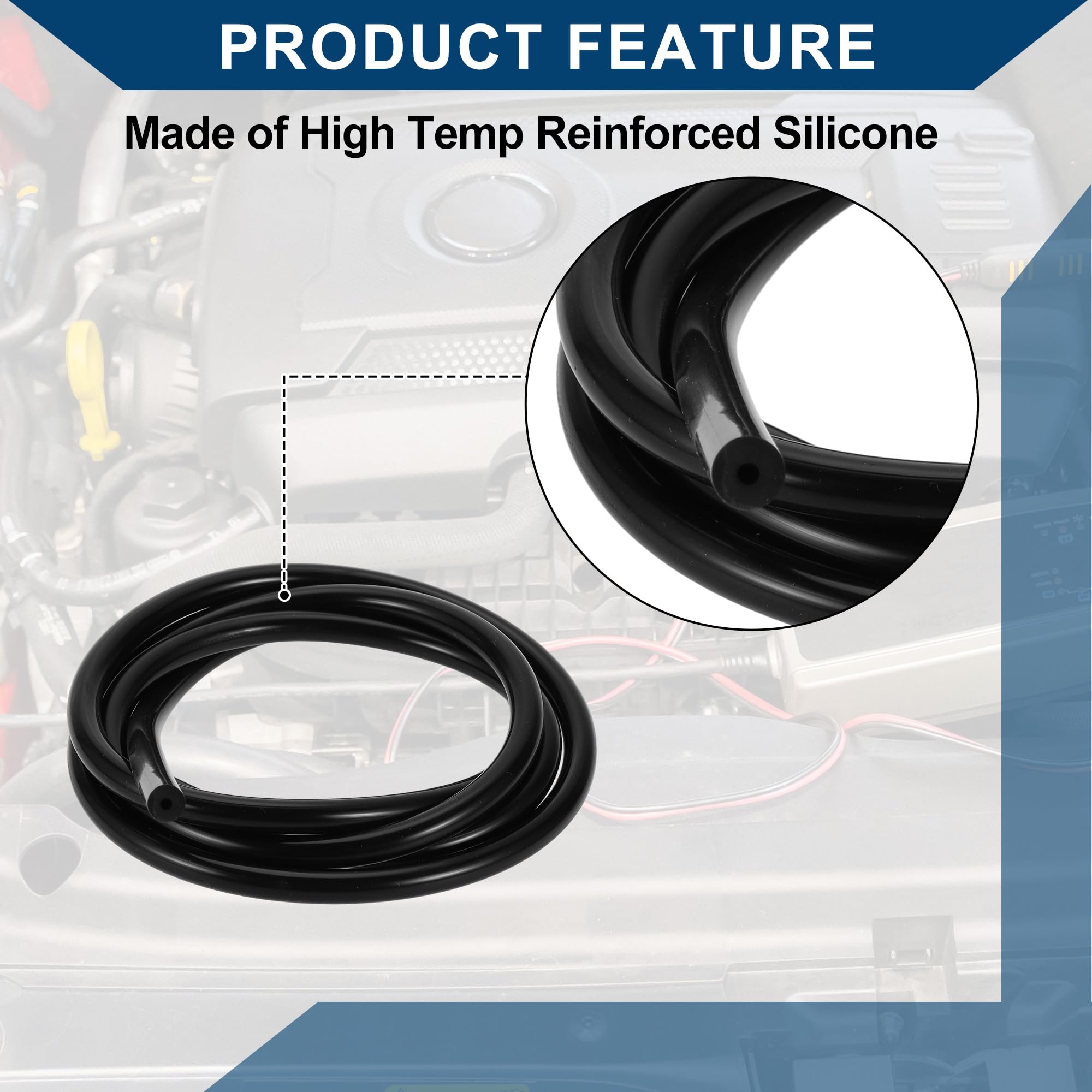 Tubo in Silicone per Aspirazione Tubo per Linea di Aspirazione Automobilistica Ad Alta Temperatura 5.5ft 1/8" 3mm ID 3.5mm Spessore 1 Pezzo Nero