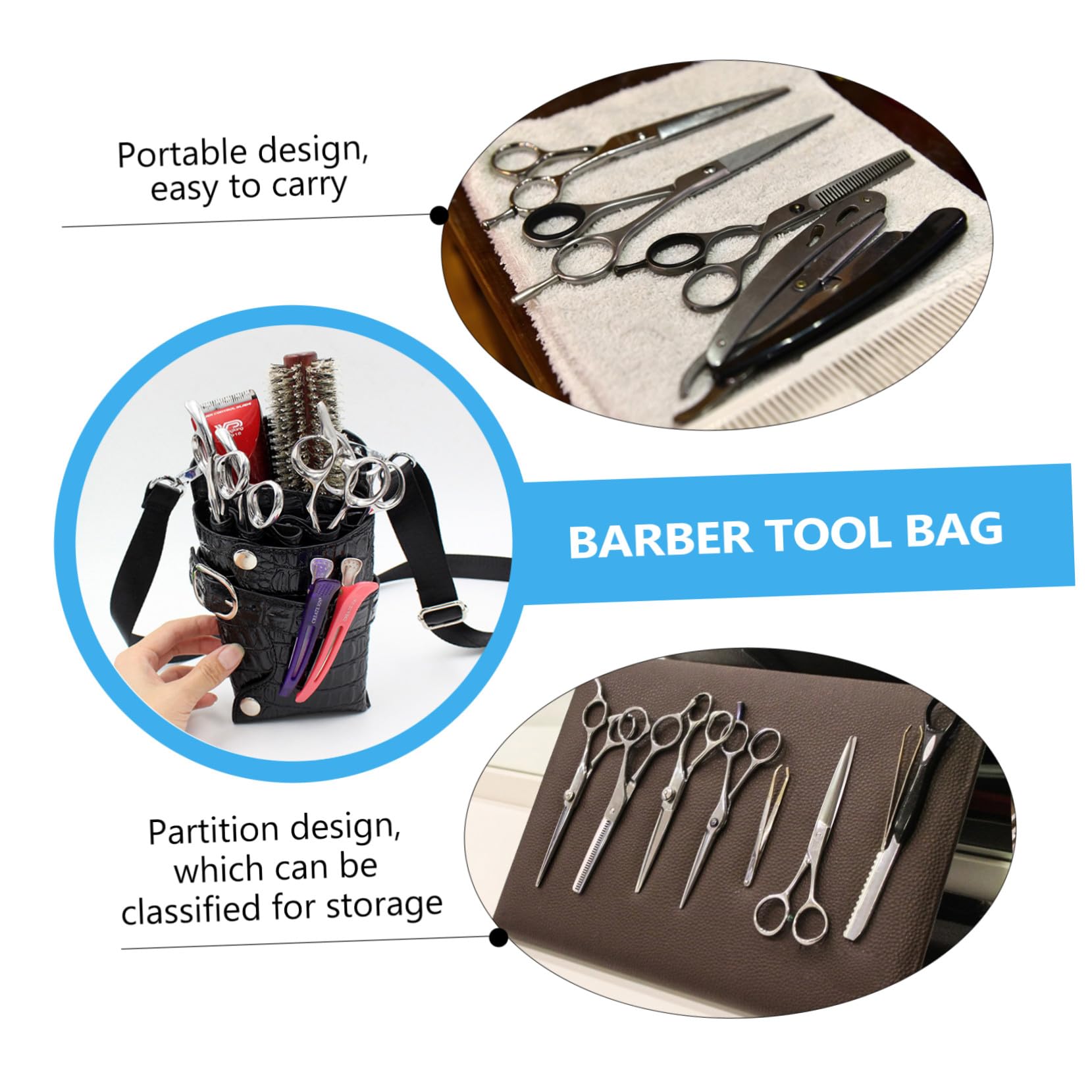 Friseurscheren Etui Schwarz aus Pu mit Mehreren Fächern