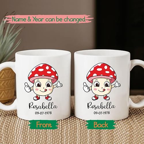 Miniatura 2 de Taza de café con nombre personalizado de hongos, regalo para cumpleaños de hijo e hija, divertida taza para amante de los hongos, bonita taza de