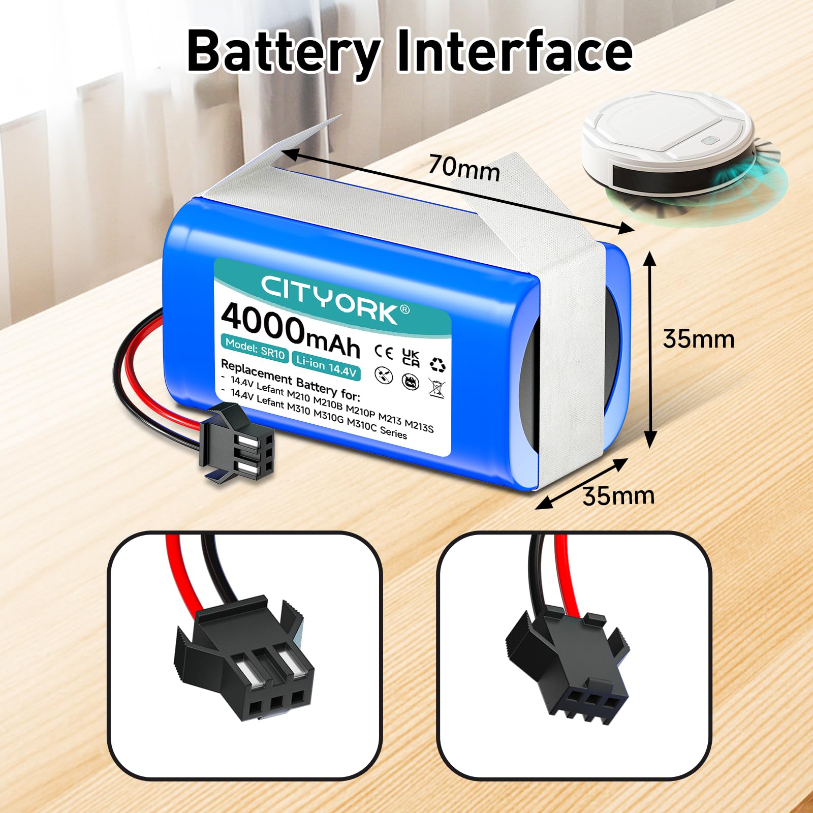 CITYORK 14,4 V/4000 mAh Batteria per OKP Life K3 K4 K5 K5P K7 K8, per 14,4V Lefant M210 M210B M210P M201, M213 M213S, per Lefant M310 M310G M310C (non compatibile con 12,8V Lefant M210/M310 Ultra)