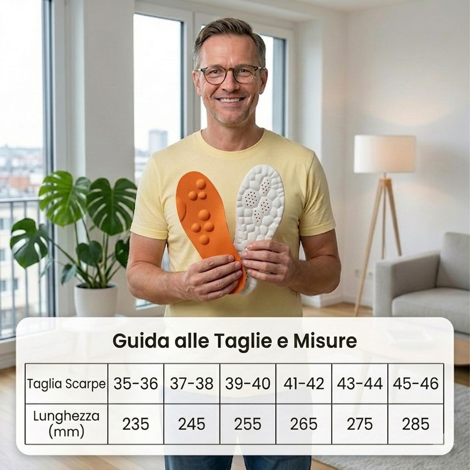 Stepz Entlastungssohlen mit Massageeffekt, ergonomische Gel-Einlegesohlen bei Fersenschmerzen & Plantarfasziitis, stoßdämpfend, atmungsaktiv, zuschneidbar (Orange,43-44(275mm))