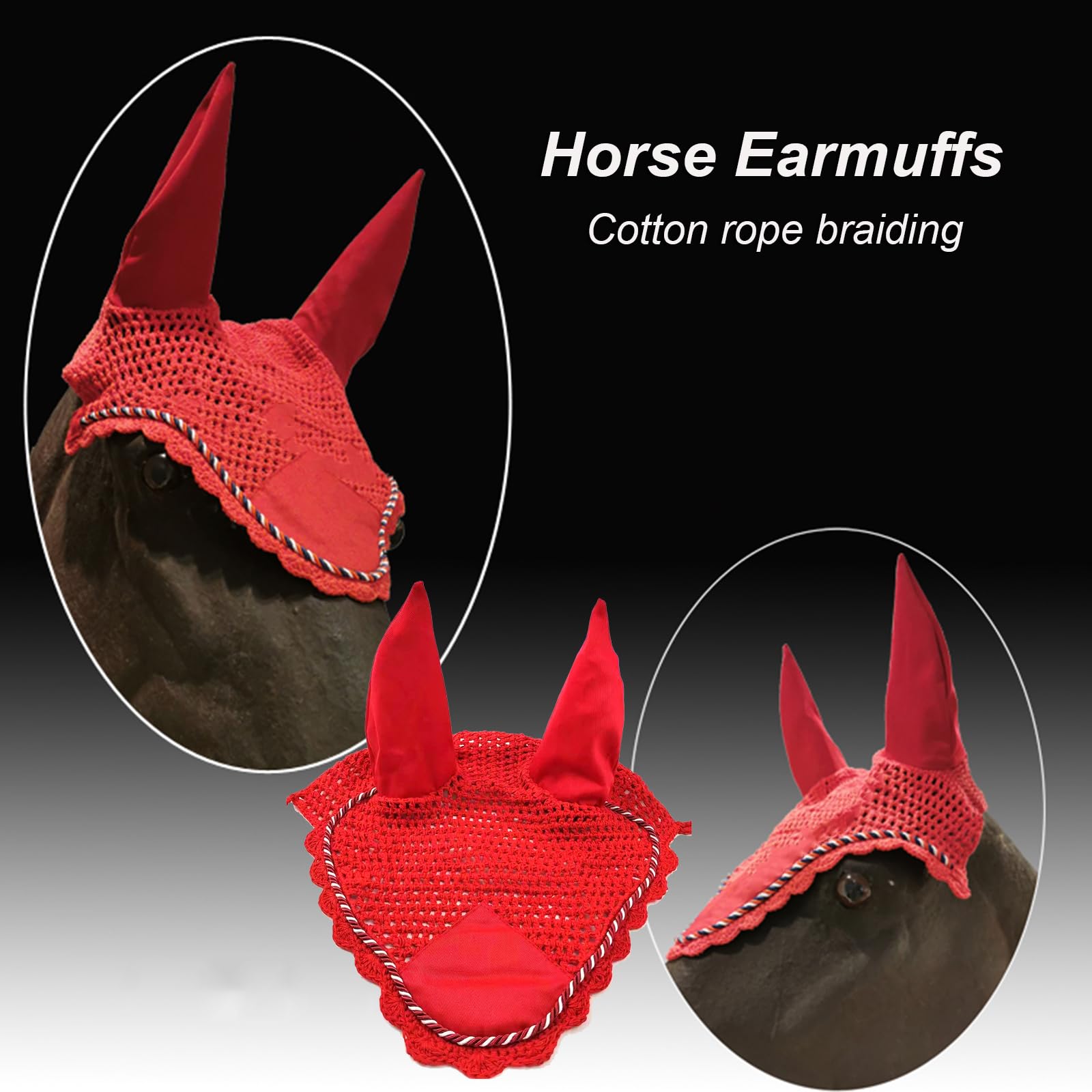 EnweMahi Cotton Knit Horse Ear Bonnet, Manual Ear Bonnet for Horses, Comfortable and Breathable, Dressage Competition, Horse Tack Supplies Blue-Green Diamond