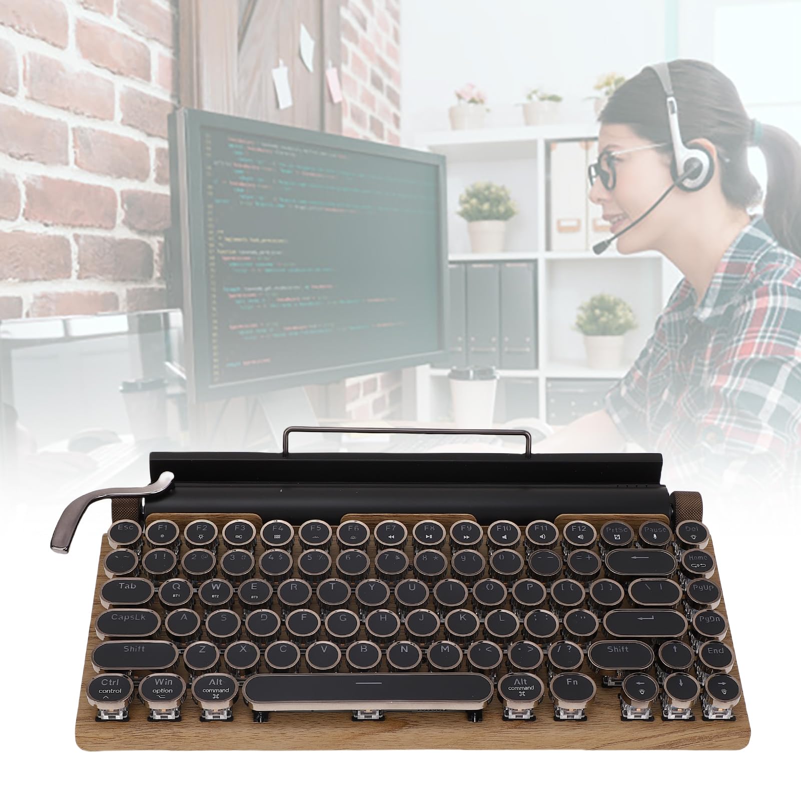 Acouto Tastiera Meccanica Retrò con Retroilluminazione LED, Tastiera da Scrivere Senza Fili per Computer Desktop e Portatili, Compatibile con iOS e Android