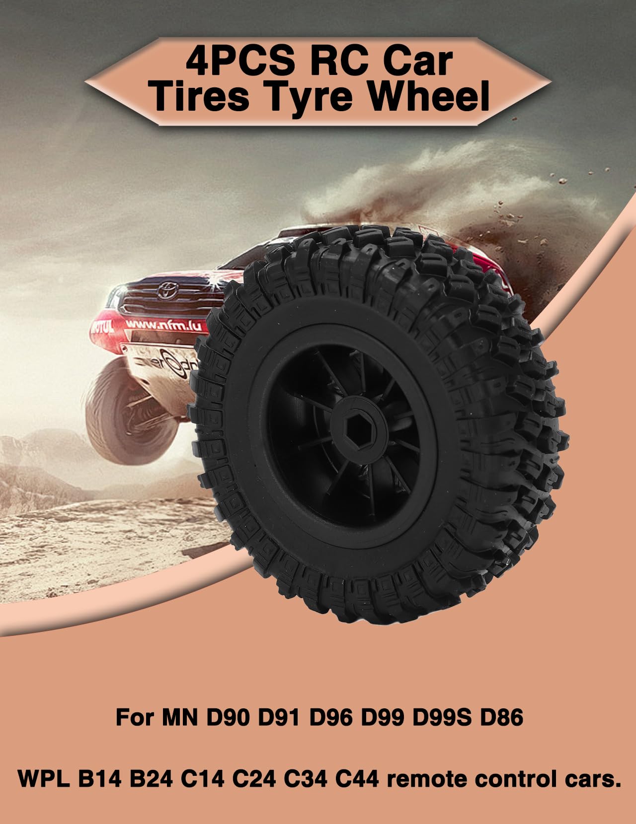 ZLXHDL Rc Tire,4pcs Wear Resistance Antislip RC Car Tires Wheel Compatible for Wpl B14 B24 C14 C24 C34 C44 Compatible for MN D90 D91 D96 D99 D99s D86 (R789bl Black)