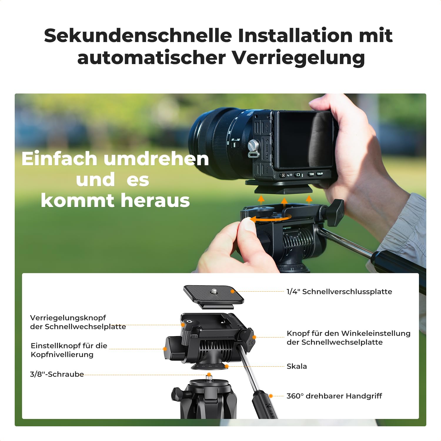 K&F CONCEPT Kamera Stativ S255A3+BV01, Leichtes Stativ mit Tasche,190cm Handy Stativ,Tripod für Canon Nikon Sony Kamera/DSLR/Camcorder, Stativ für Smartphone,Reisestativ mit Handy-Tablet-Halterung