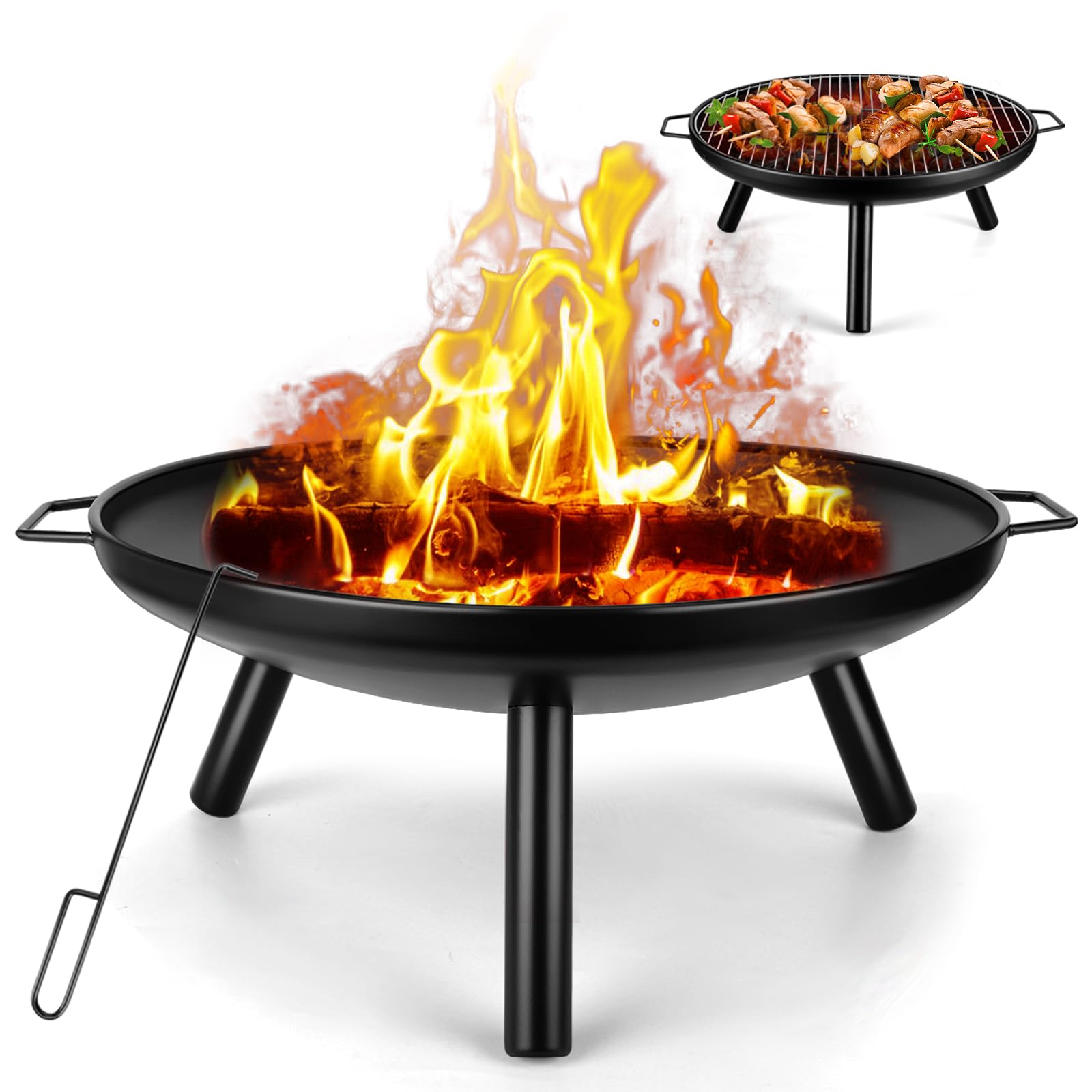 Outdoor Fire Pits For Garden: Large BBQ Firepit Bowl With Grill For Outdoors Camping