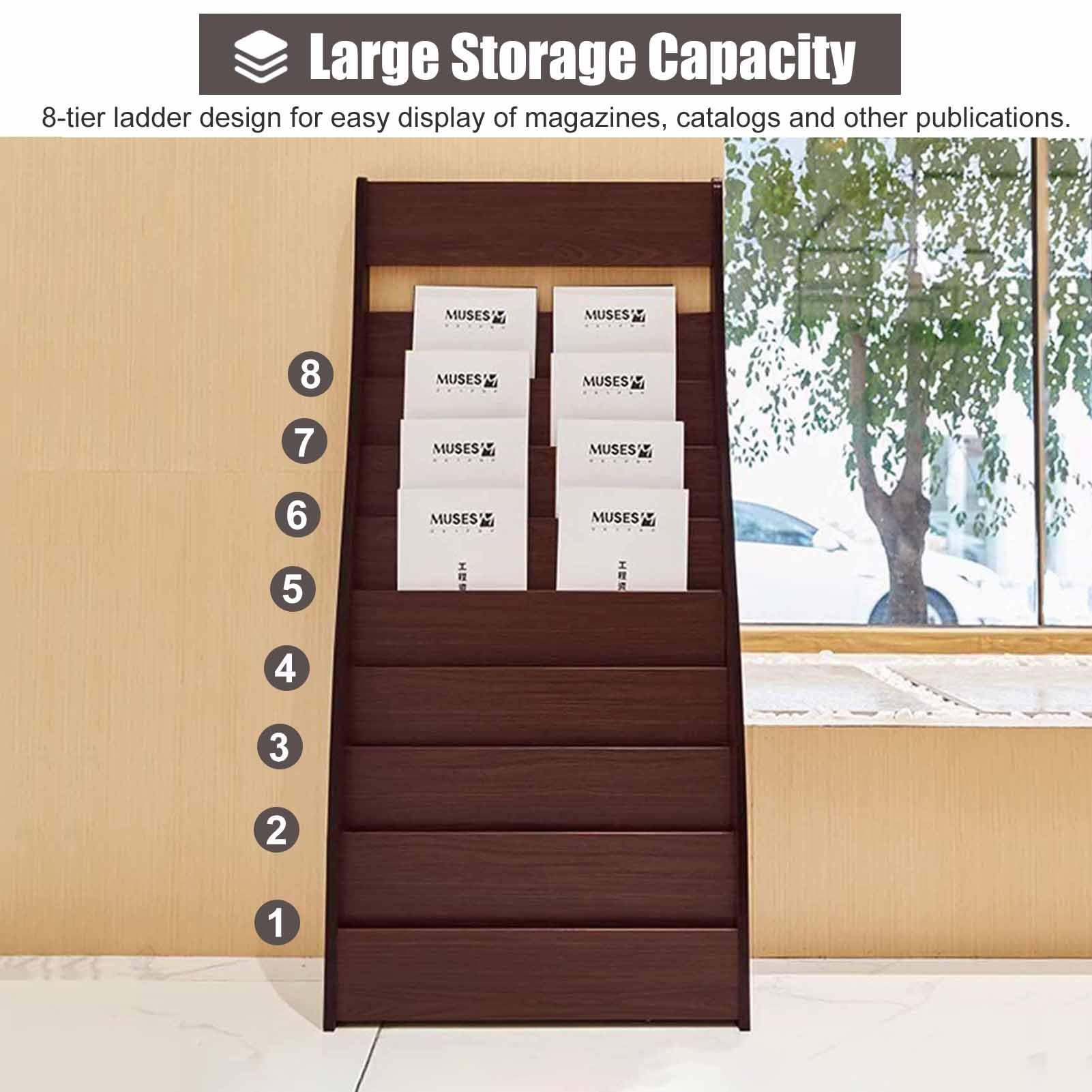 Support de Rangement pour Magazines à 8 Niveaux, présentoir de littérature en Bois Robuste, Porte-brochures pour Salle d'attente/Zones de réception/école (Rouge)