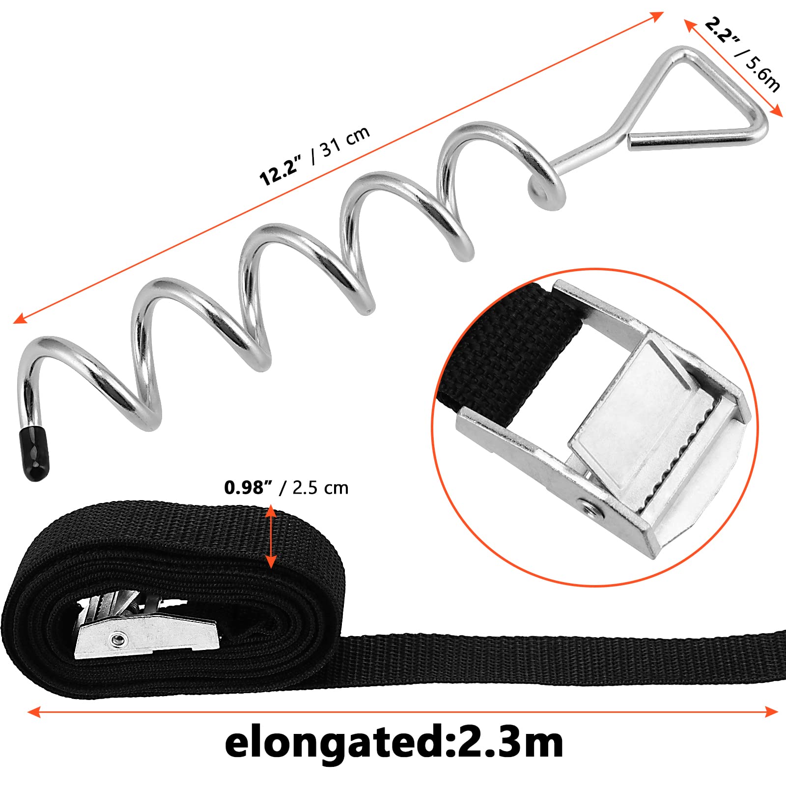 SINJEUN Set di 6 kit di ancoraggio per trampolino, kit di ancoraggio per trampolino, resistente con cinghie regolabili da 2,3 m, kit di fissaggio a spirale per tende, altalene, capannoni da giardino,