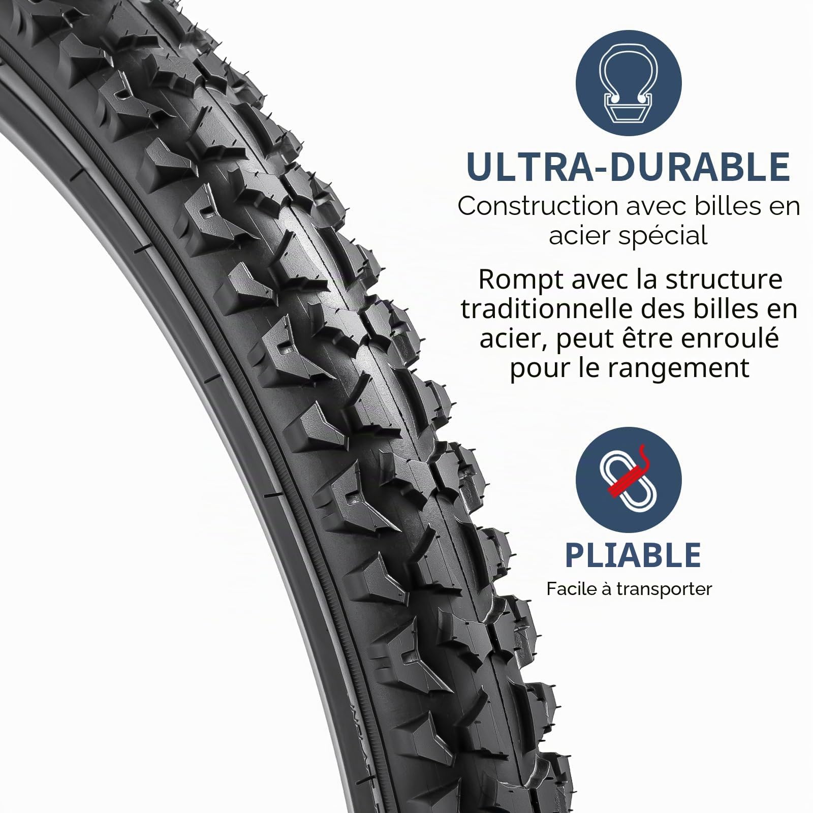 YUNSCM 2-PCS 26 Pouces Montagne Vélo pneus 26x2.10/54-559 Compatible with Off Route Vélo 26x1.95 26x2.0 26x2.10 26x2.125 Vélo Bike pneus (Y-1044)
