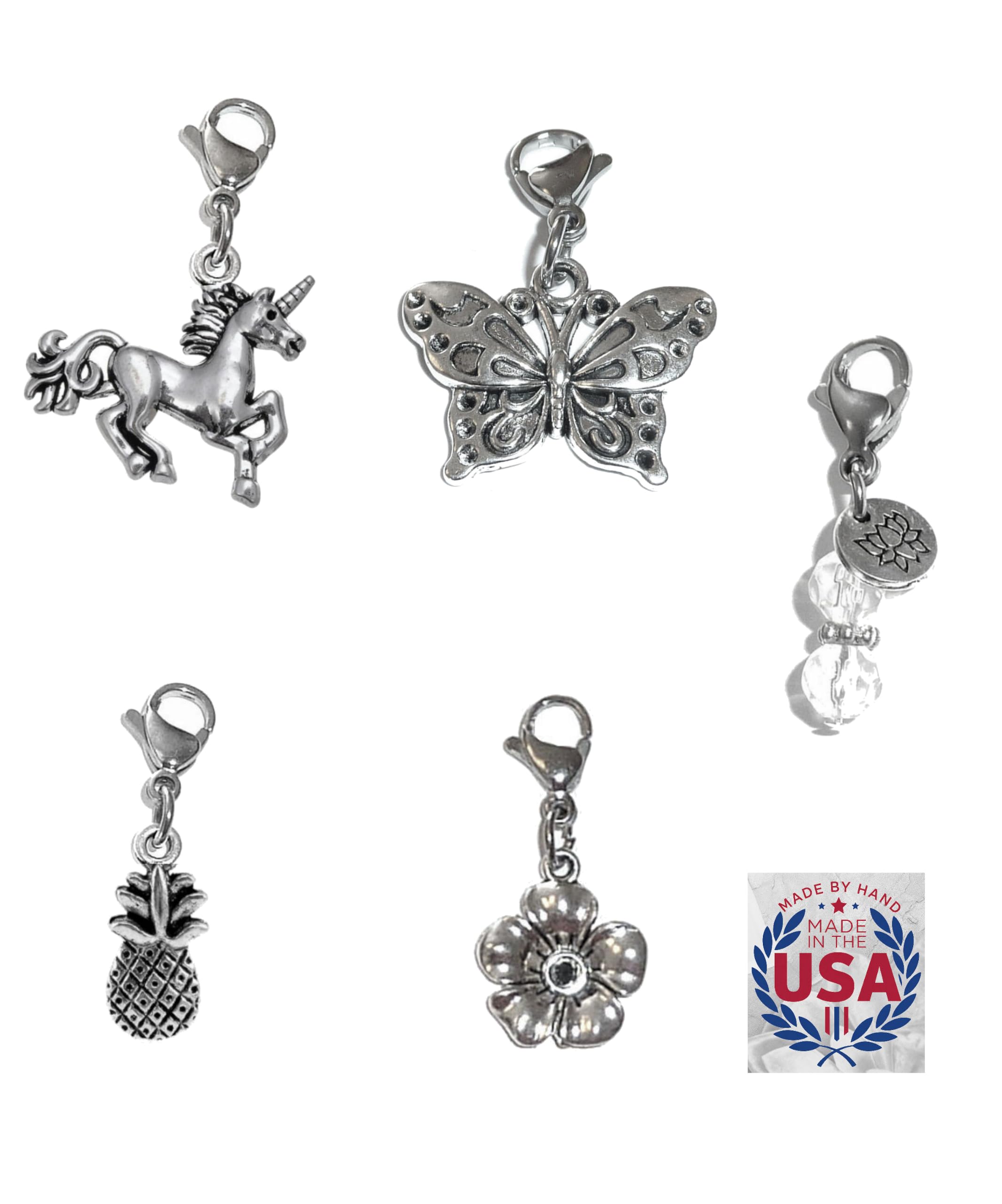 Hidden Hollow Beads 4 Clip On Charms for Purse, Handbag, Keychain, Zipper Pull, Backpack, Jewelry Accessory, USA