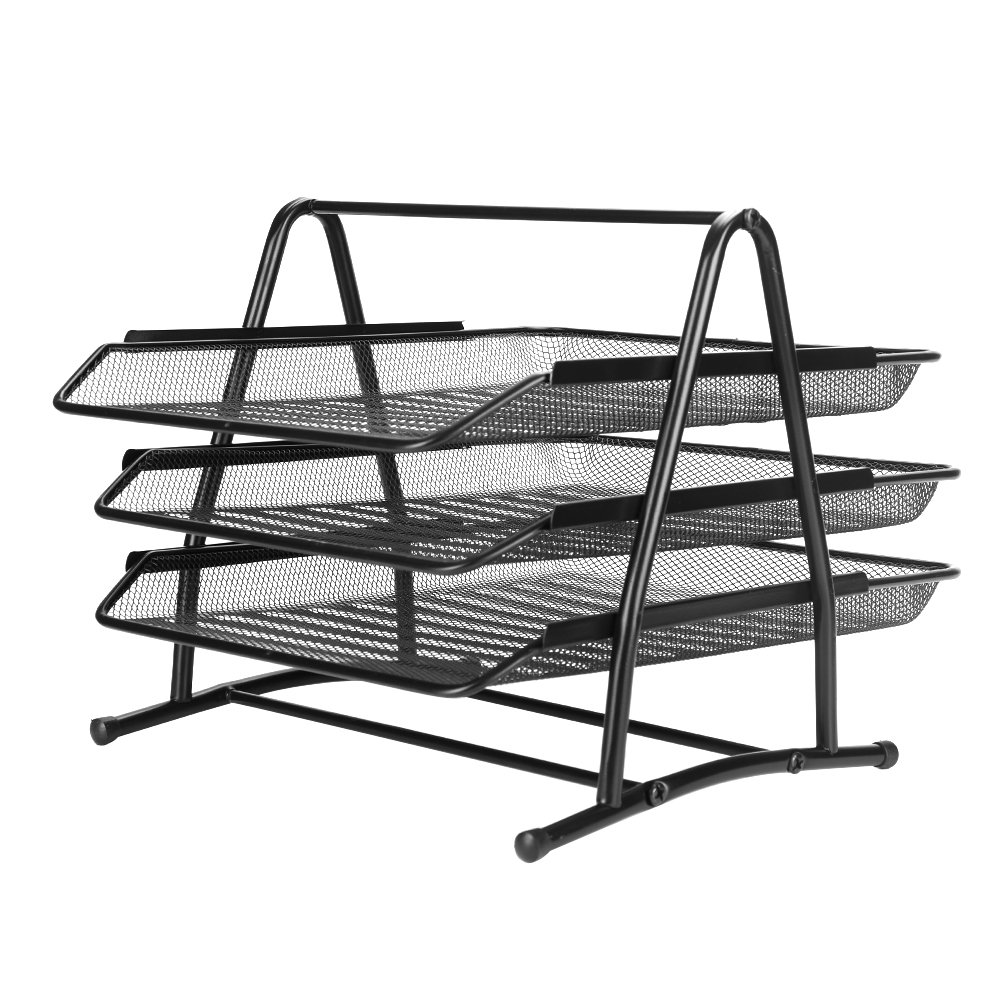 Briefablage Metall Zeitschriftensammler 3 Fächer Dokumentenablage Bücher Schreibtisch Organizer Office Briefbox Mesh Schreibtischablage Zettelbox für Zuhause Büro Tisch Arbeitszimmer
