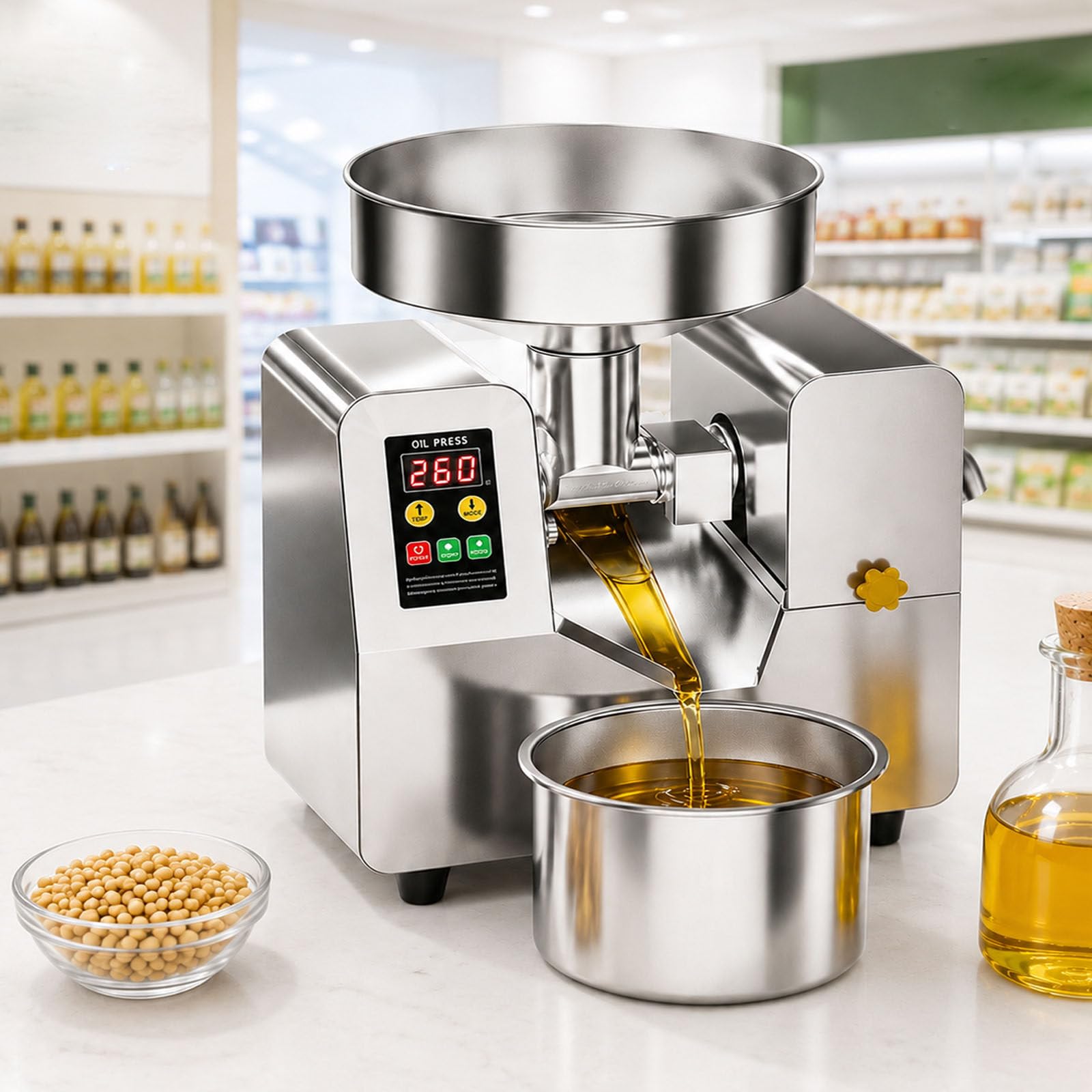 Pressa per Olio Elettrica 1100 W, Macchina per La Spremitura Dell'olio | Per Semi Di Sesamo, Girasole E Arachidi, Temperatura Di Esercizio: 40-300 °c, Funzionamento Continuo 24 Ore Su 24