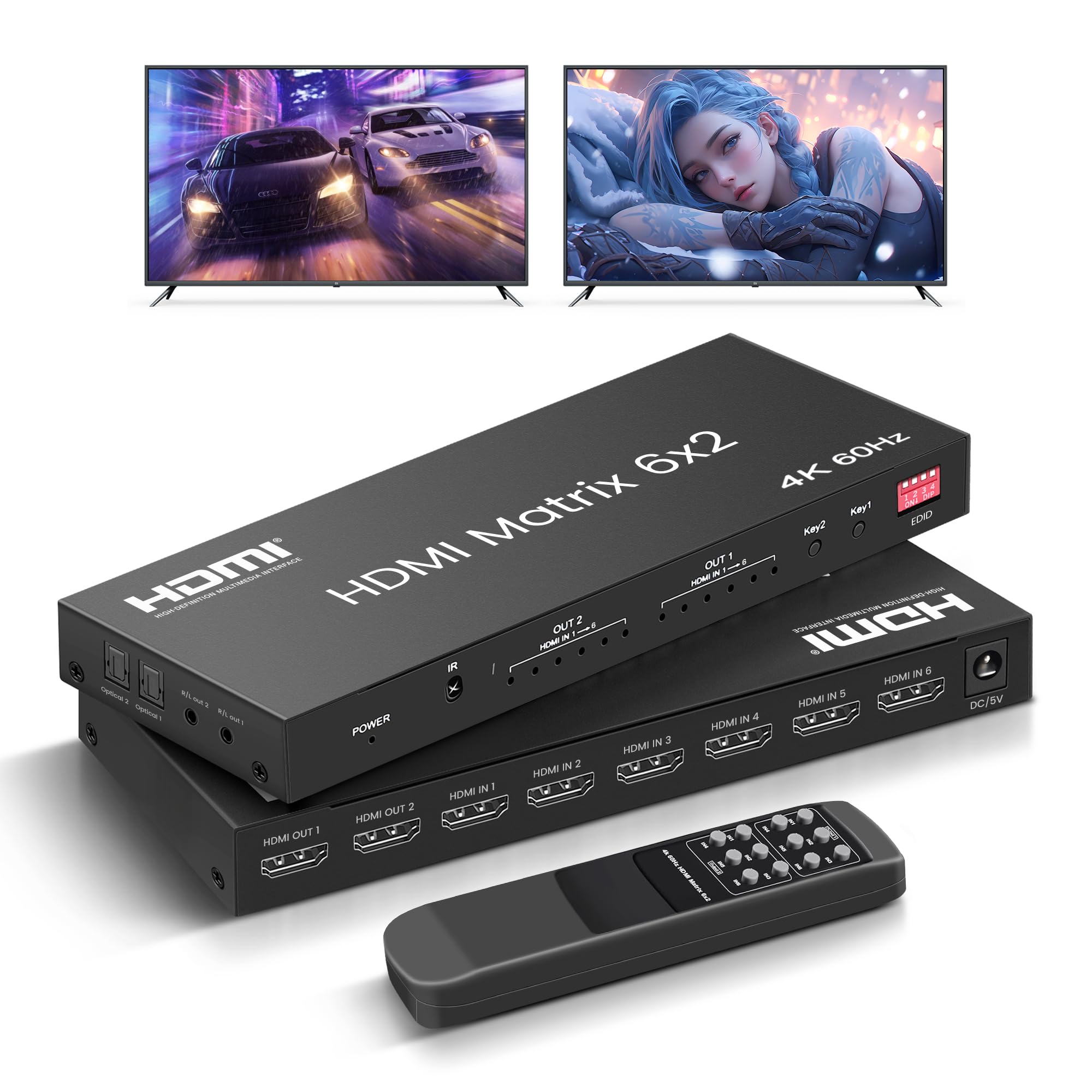 matrixスイッチ 2x6 HDMI 4K pip チェンジャー スプリッター matrix