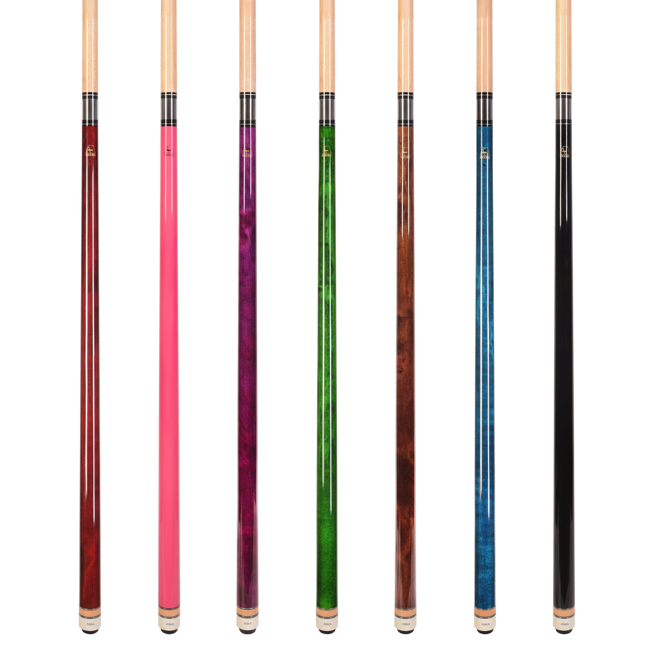 ASKA - Set di 2 Stecche da Biliardo Senza Involucro, L3, 58" Hard Rock Canadian Maple, 13mm Hard Le PRO, Peso e Colori Misti