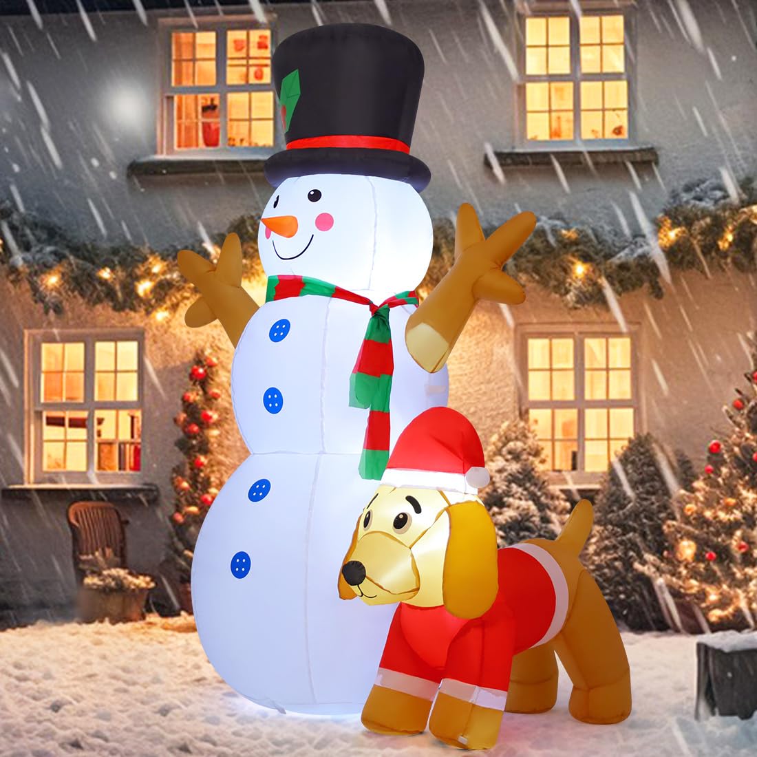 COMIN 6 FT Christmas Inflatables Snowman Outdoor Decorations Blow Up Yard Dog with Built-in LEDs for Indoor Party Garden Lawn Decor