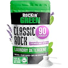 Rockin' Green Classic Rock Laundry Detergent (90 Loads), Natural Laundry Detergent Powder, Biodegradable Odor Fighter, Safe for Sensitive Skin, 45 oz (Unscented)