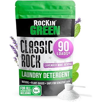Rockin' Green Classic Rock Laundry Detergent (90 Loads), Natural Laundry Detergent Powder, Biodegradable Odor Fighter, Safe for Sensitive Skin, 45 oz (Unscented)