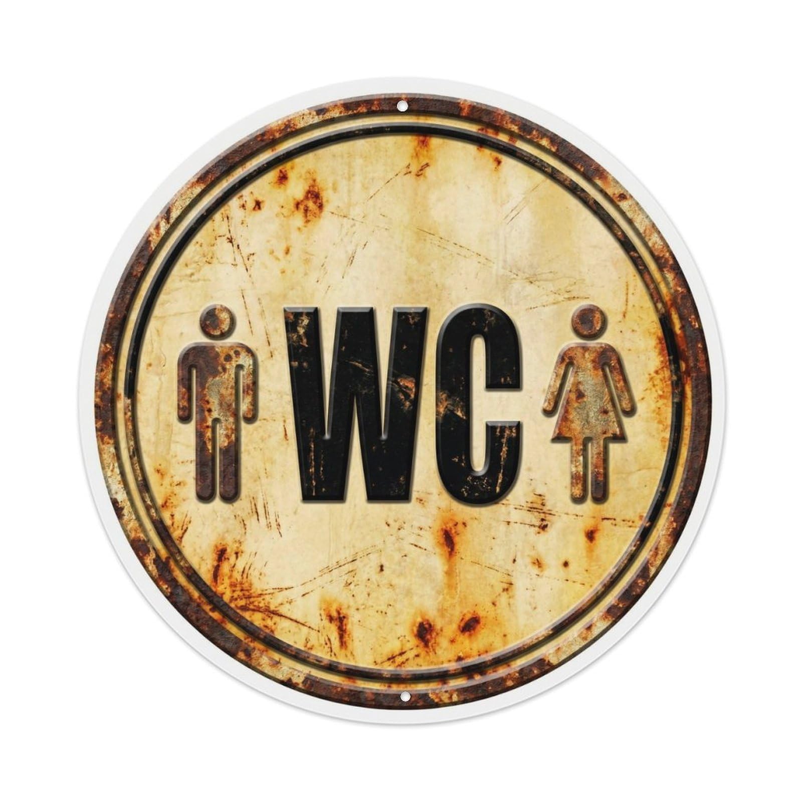 Toilet （WC） Shabby Parchment Wall Metal Tin Sign Plaque Wall Decor for Cafe, Club Bar, Office, Home Garden Round Metal Poster 8x8Inch