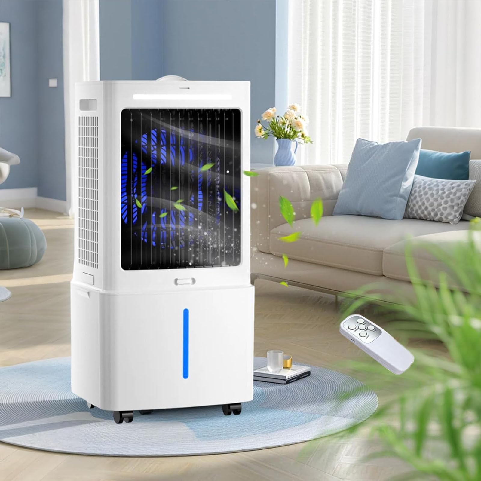 JGJSQYY 12L Portable Air Conditioner, Air Cooler Fan with 3 Speeds, 35dB Quiet Cooling Fan with Wheel, Energy-Saving Evaporative Air Cooler for Bedroom & Home Office, Kids & Pet Friendly