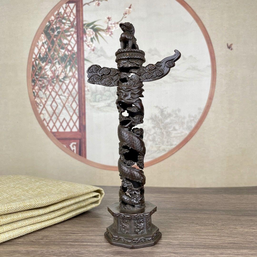 Amazon.co.jp: 透かし彫り中華華表龍騰流雲幡龍柱 工芸品 美術品
