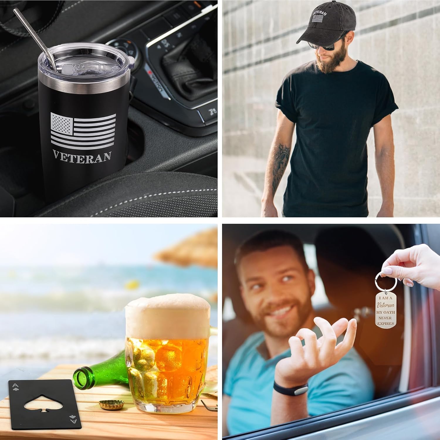 SAIWEILAI ONLINE 9 Pcs Veterans Gift for Men Memorial Day Gifts Set Best Veteran Day Gift Tumbler Socks Baseball Cap Keychain for Dad Brother Gifts - Image 4