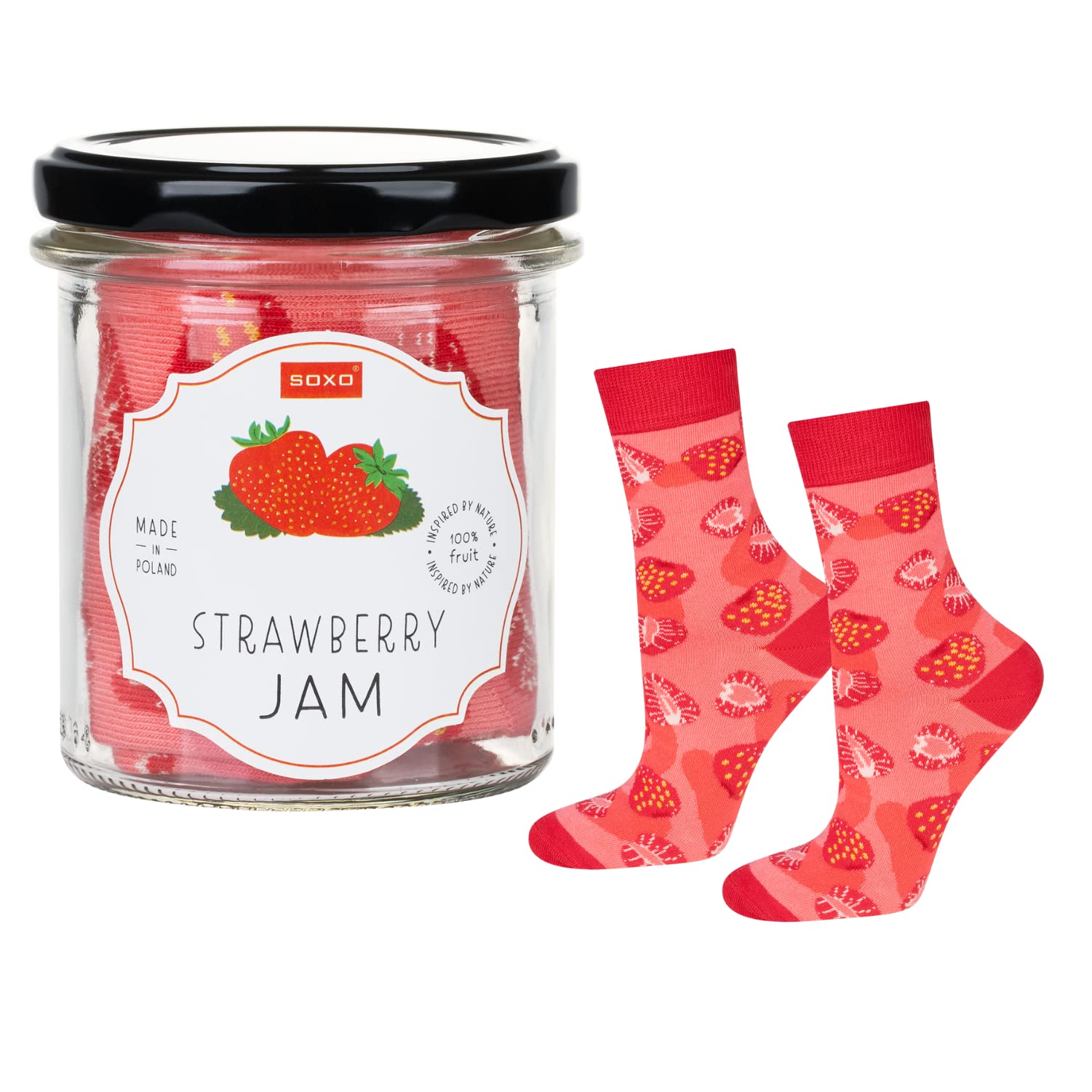 Soxo Women's Strawberry Jam Socks Men Funny Gifts Mens Cotton Sock Gift Men's Presents 2.5-6.5