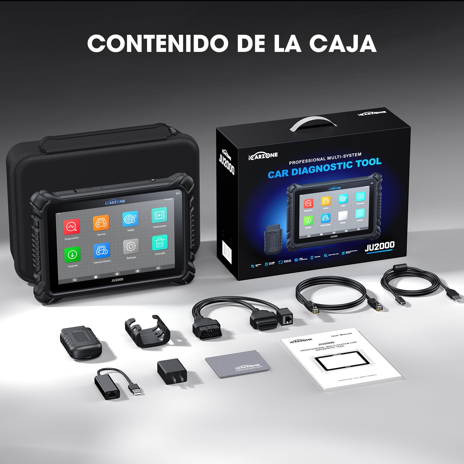 JU2000 Máquina Diagnosis Coche, Escáner de Todos los Sistemas con Bluetooth, 50 Servicios, Codificación ECU, Prueba Activación, Auto Vin, CANFD, DoIP, Programación TPMS, Actualización WiFi