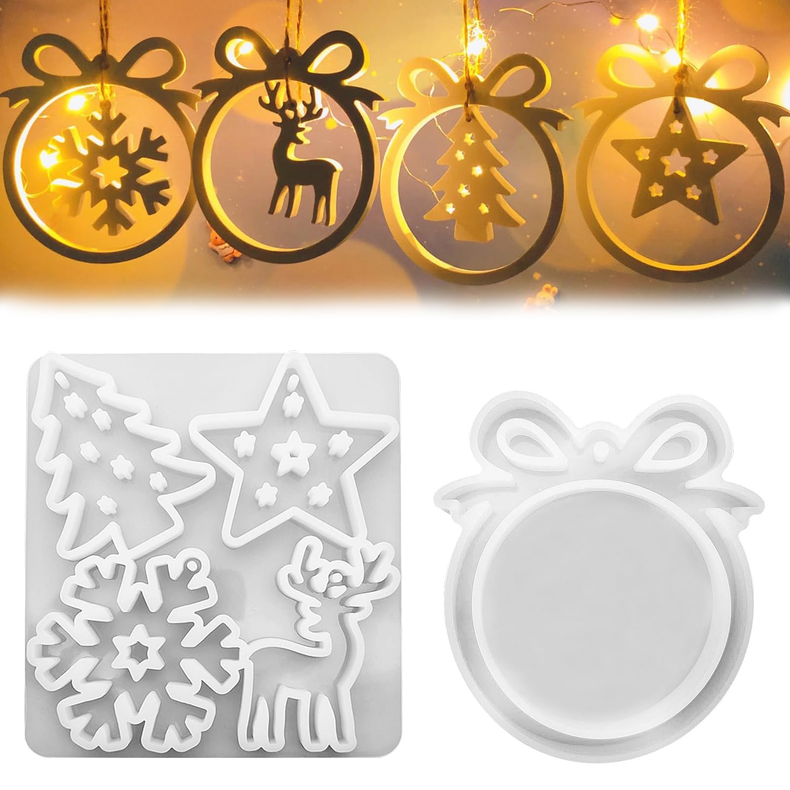 HBSFBH Stampi Silicone Natale, 2 Pezzi Stampi in Silicone per Fiocchi Neve, Kit Stampi Resina Epossidica Natale, Stampo in Silicone a Tema Natalizio, Stampi per Resina Epossidica di Renne Natalizia
